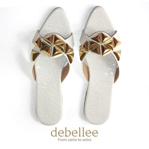 Debellee Pointy Toe Pearl Flat Sliders - Image 6