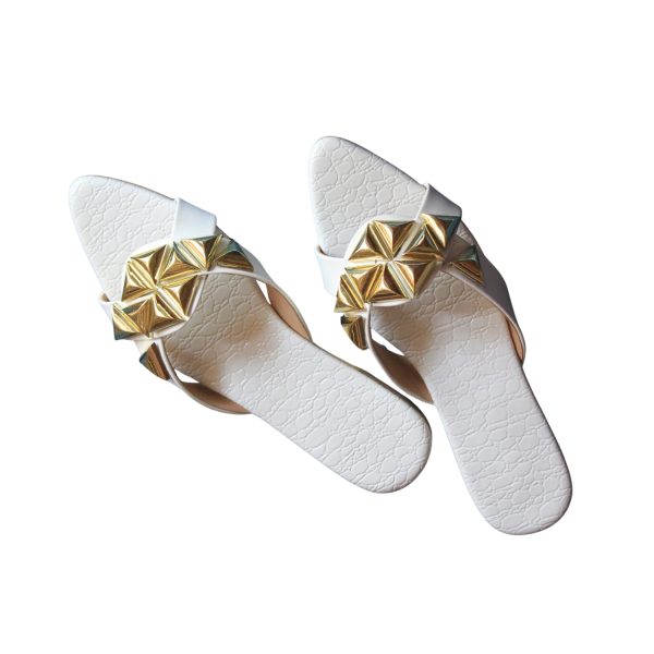 Debellee Pointy Toe Pearl Flat Sliders - Image 2